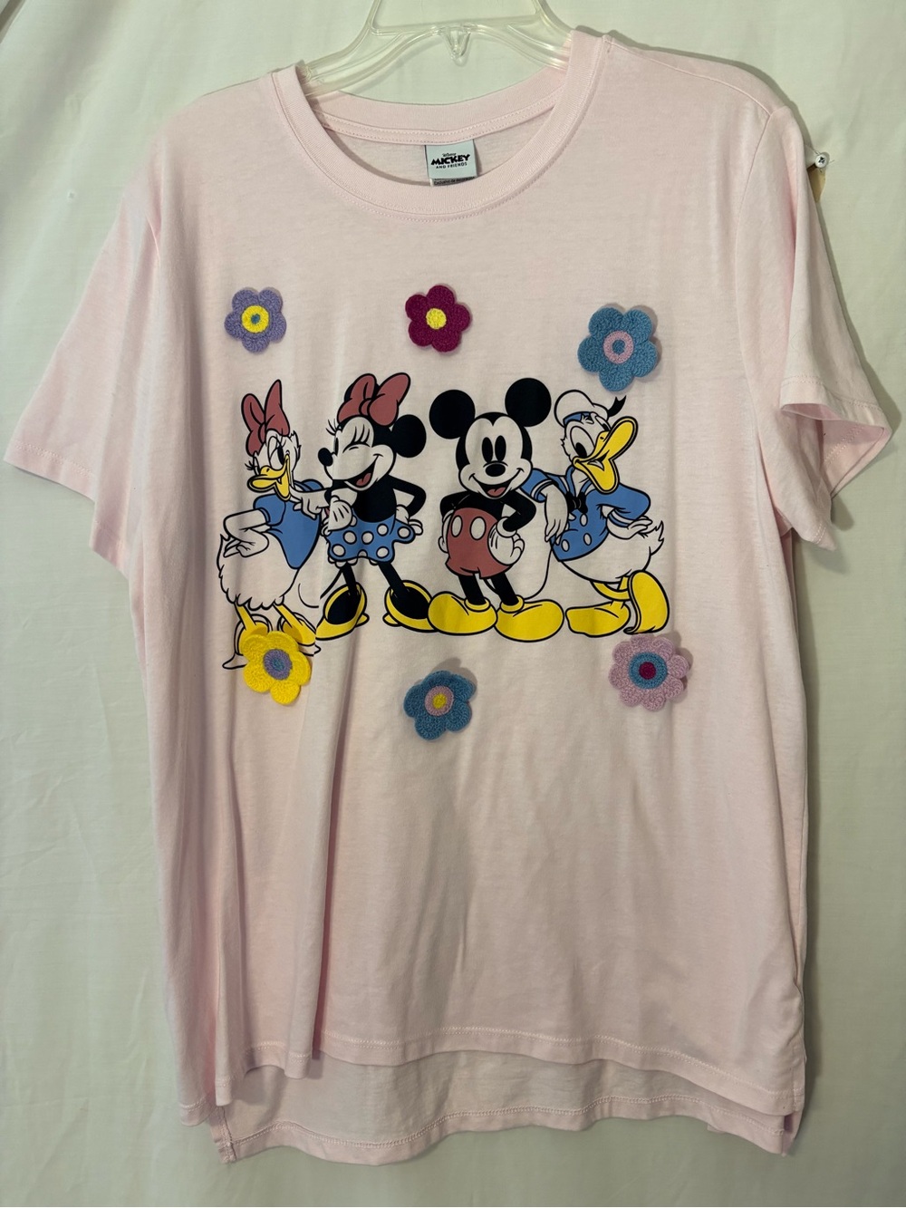 Disney Light Pink Mickey & Friends Short Sleeve Tee with Flower Appliqués